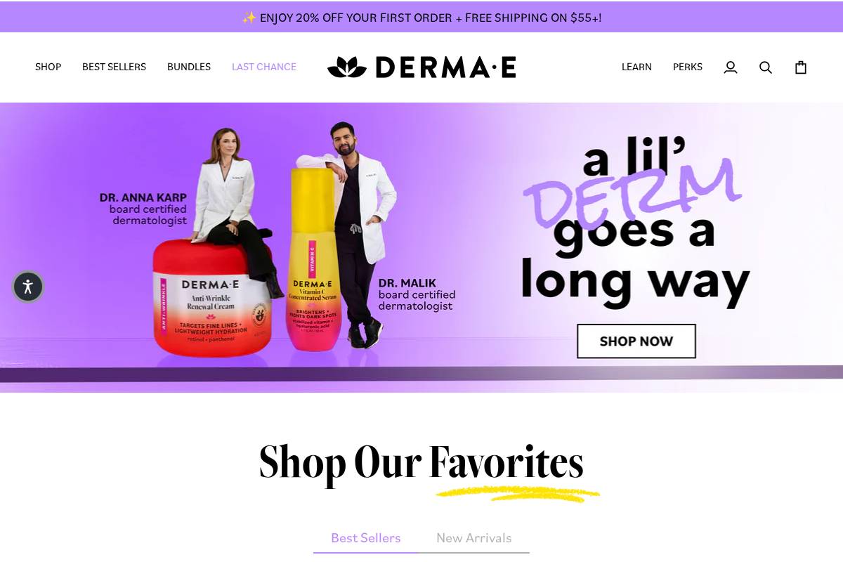 Derma E homepage screenshot