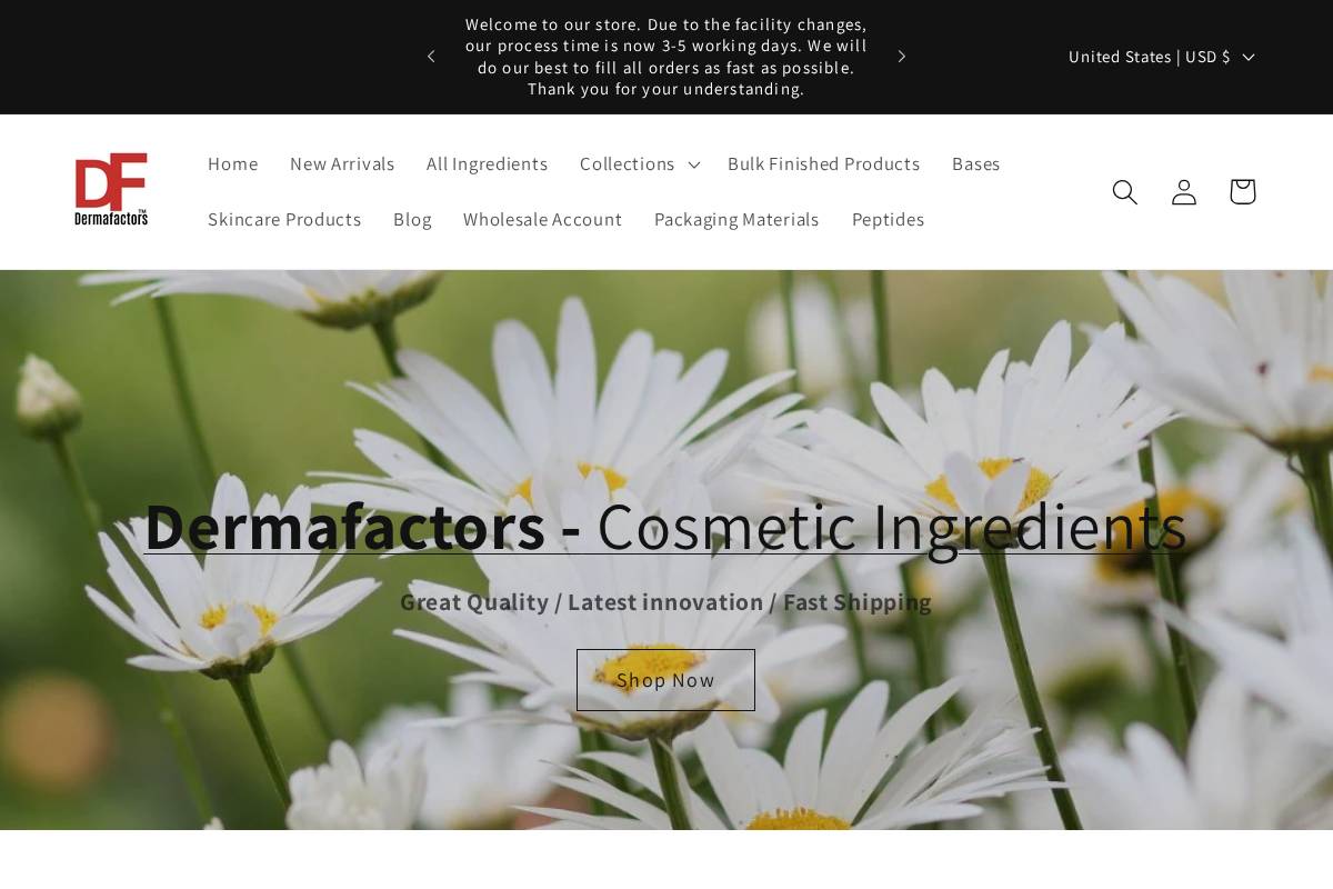 dermafactors.com homepage screenshot