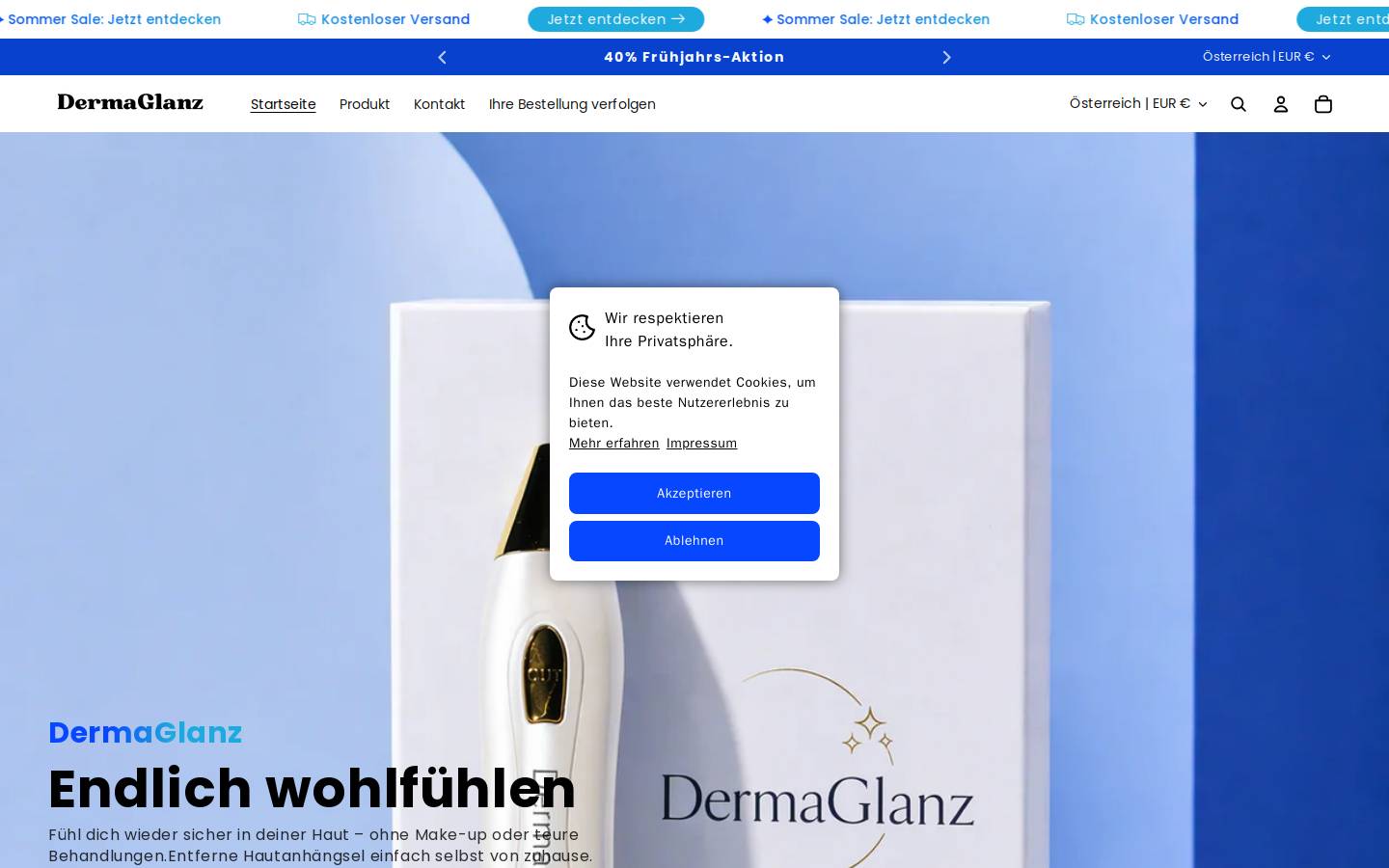 Dermaglanz Global homepage screenshot
