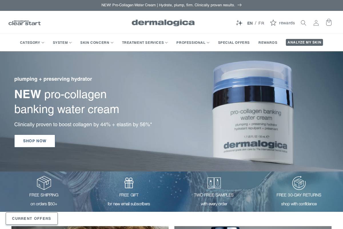 Dermalogica homepage screenshot