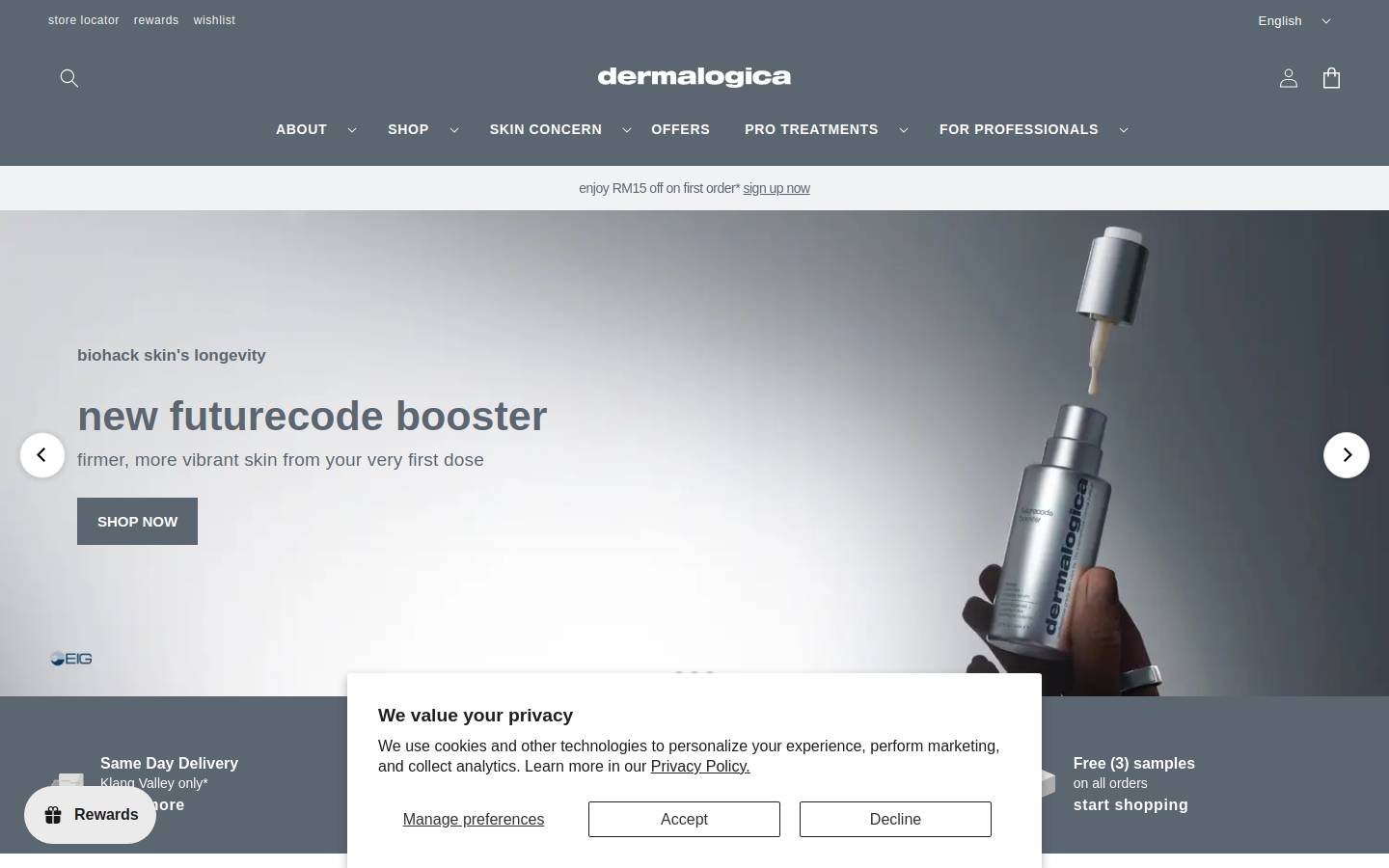 Dermalogica homepage screenshot