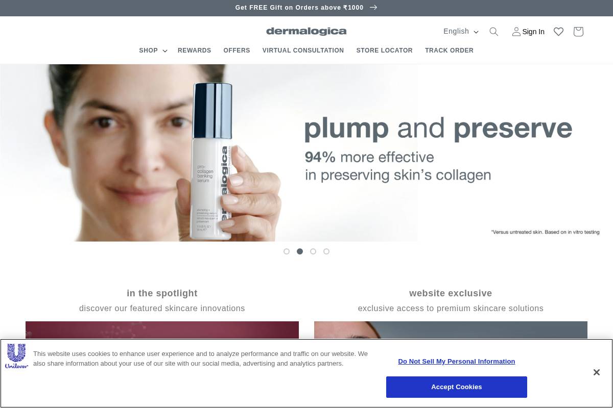 Dermalogica homepage screenshot