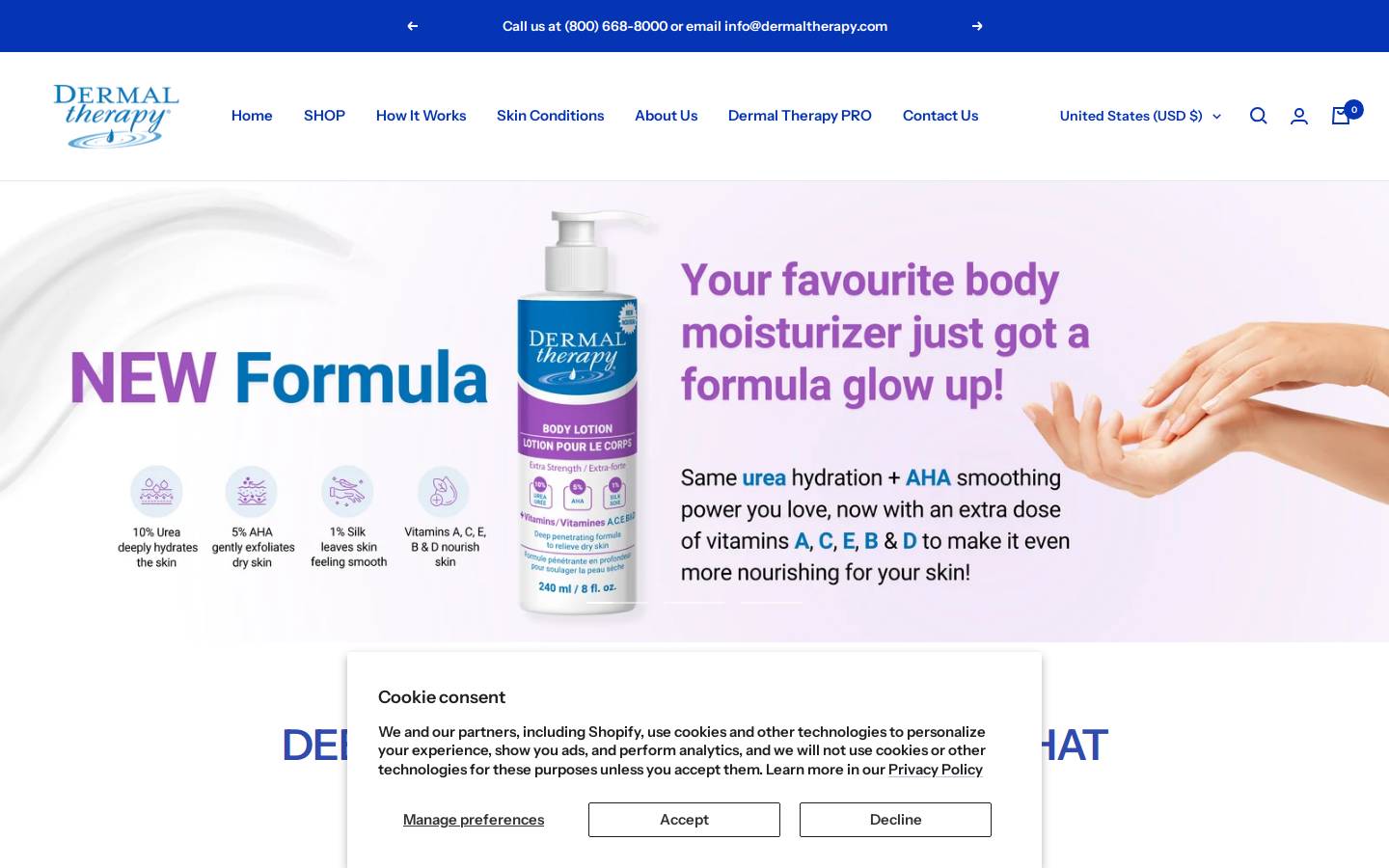 Dermal Therapy homepage screenshot