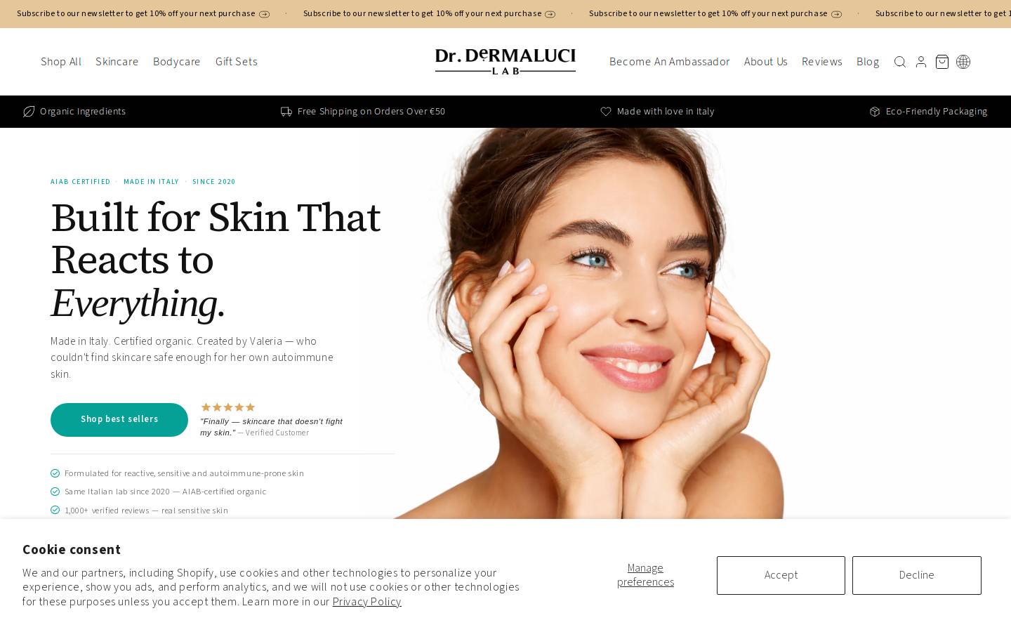 Dermalucilab homepage screenshot