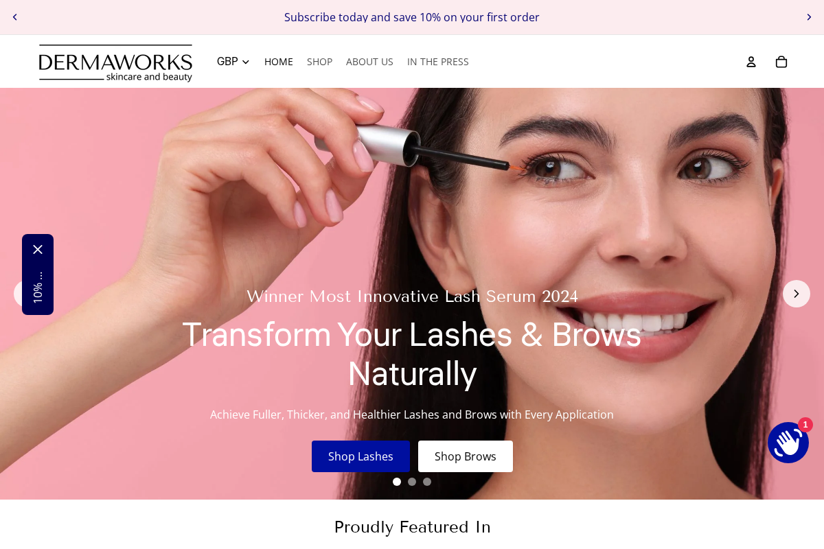 dermaworks.co.uk homepage screenshot