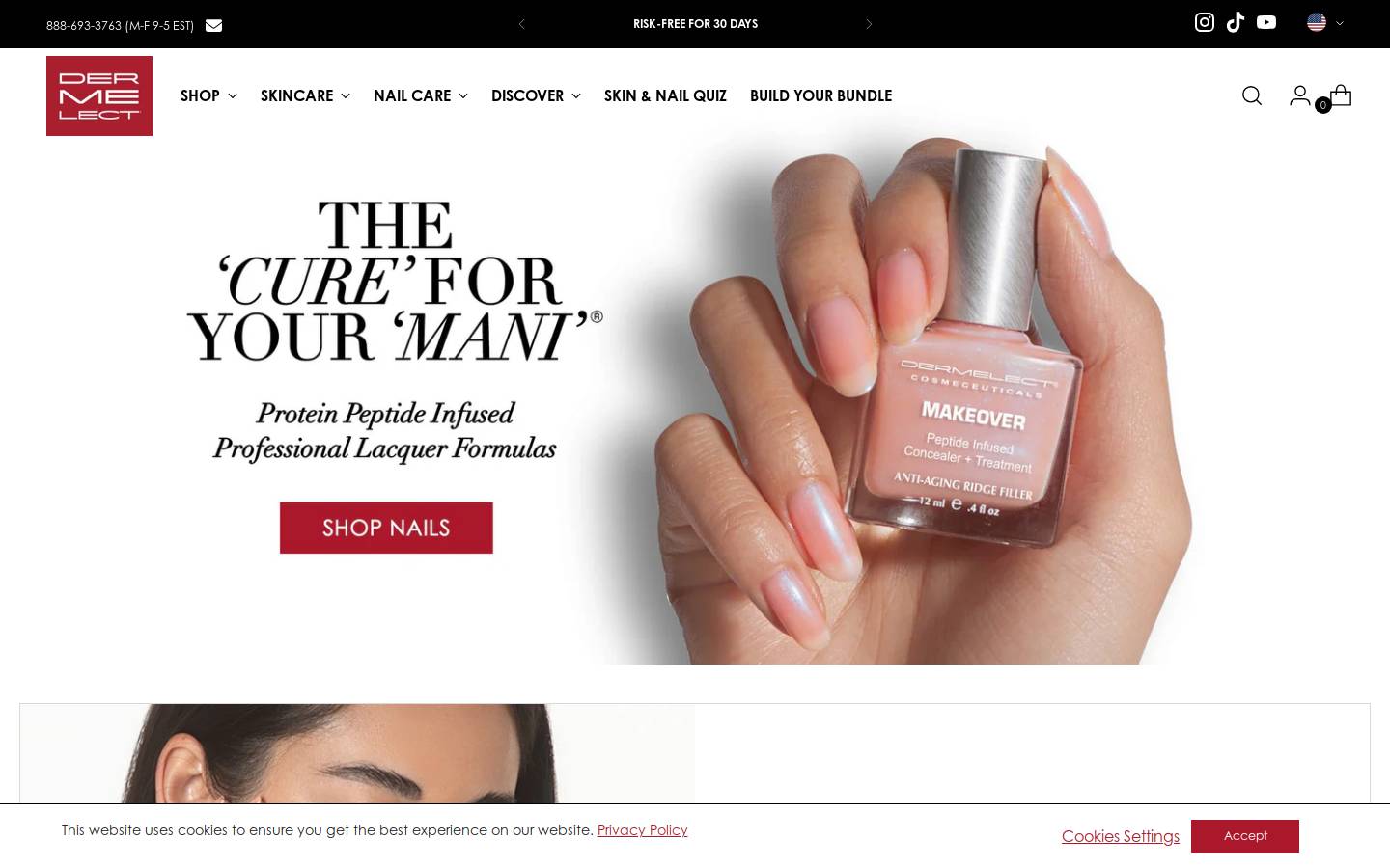 Dermelect homepage screenshot