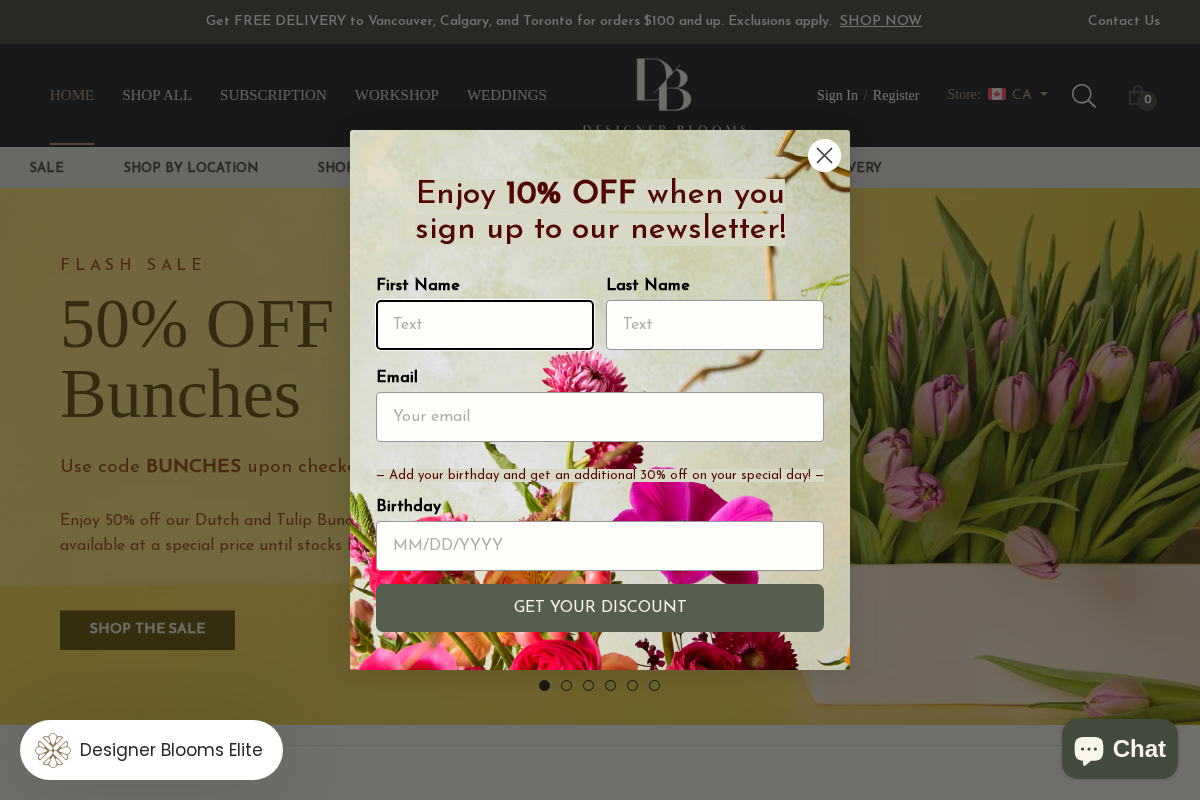 Designer Blooms Canada homepage screenshot