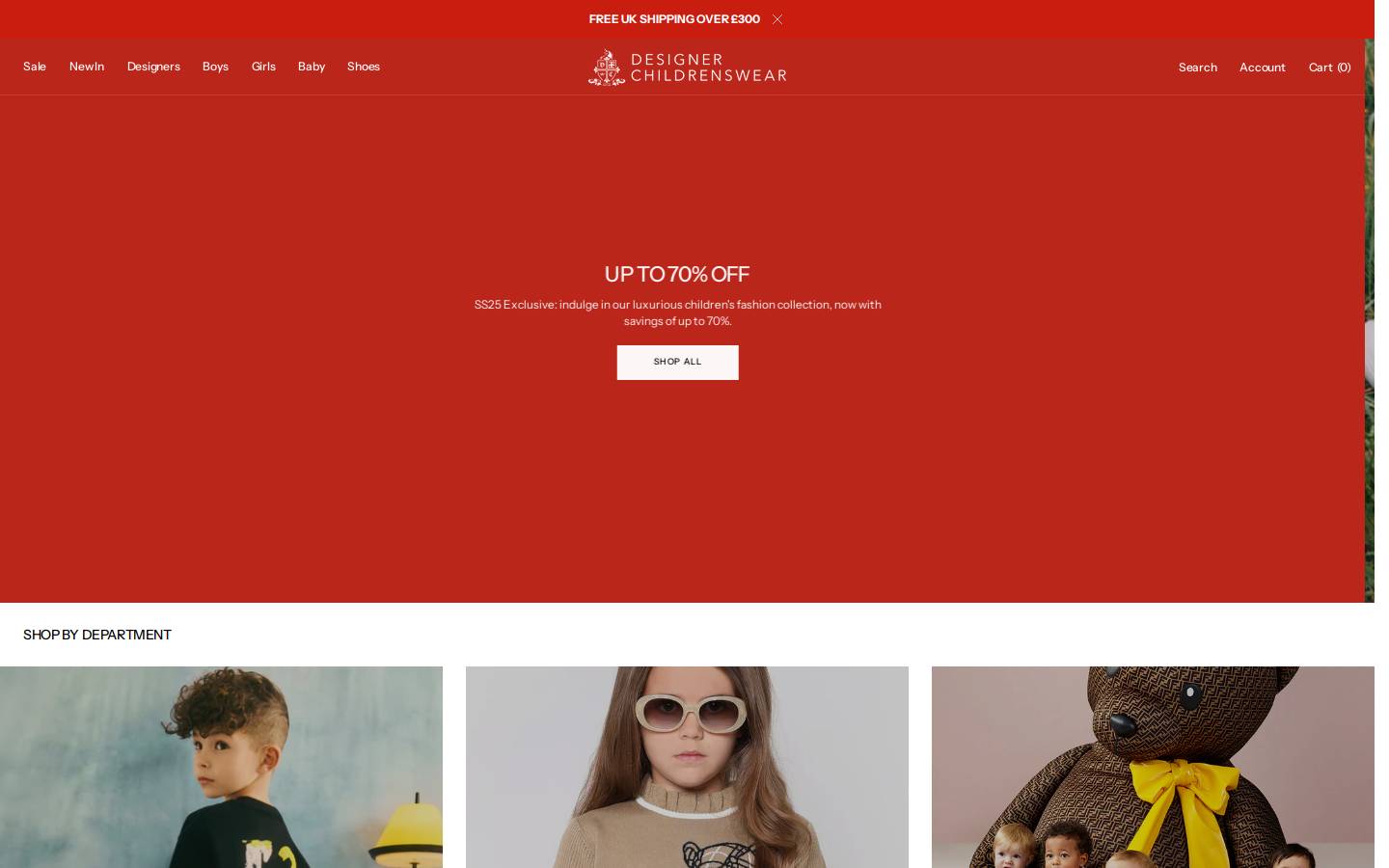Designer Childrenswear homepage screenshot