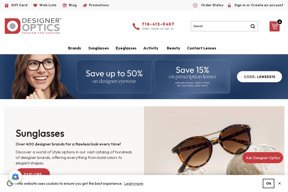 DesignerOptics.com homepage screenshot