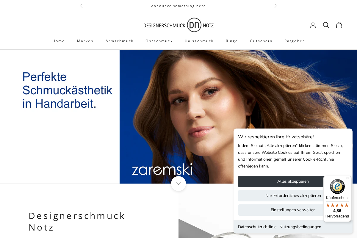 Designer Schmuck Notz homepage screenshot