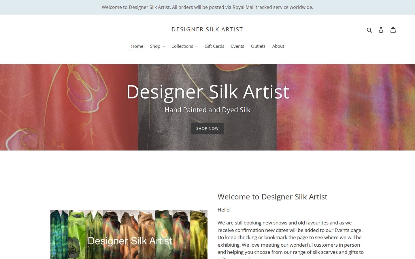 designersilkartist.com homepage screenshot