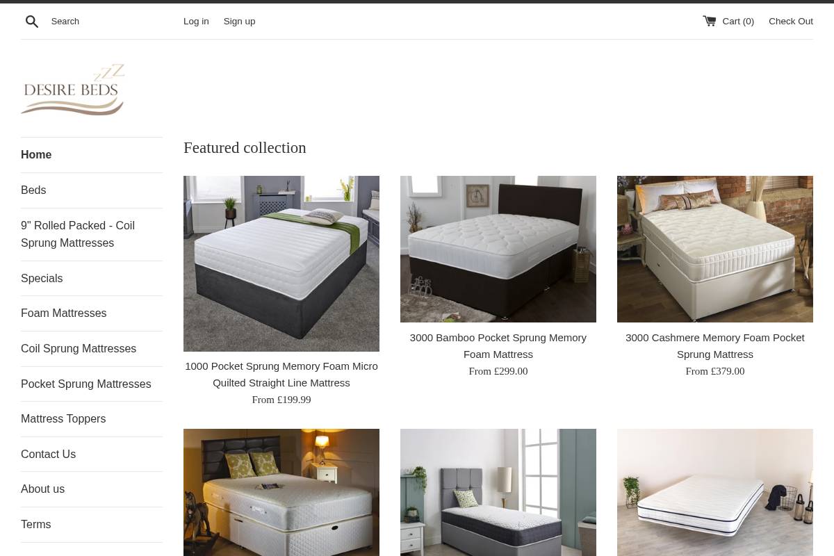 Desire Beds homepage screenshot