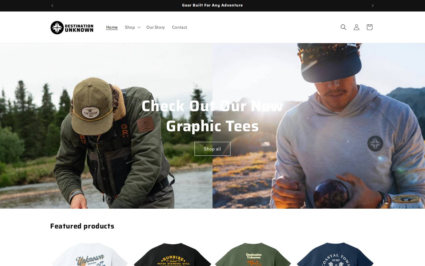 destinationunknown.store homepage screenshot