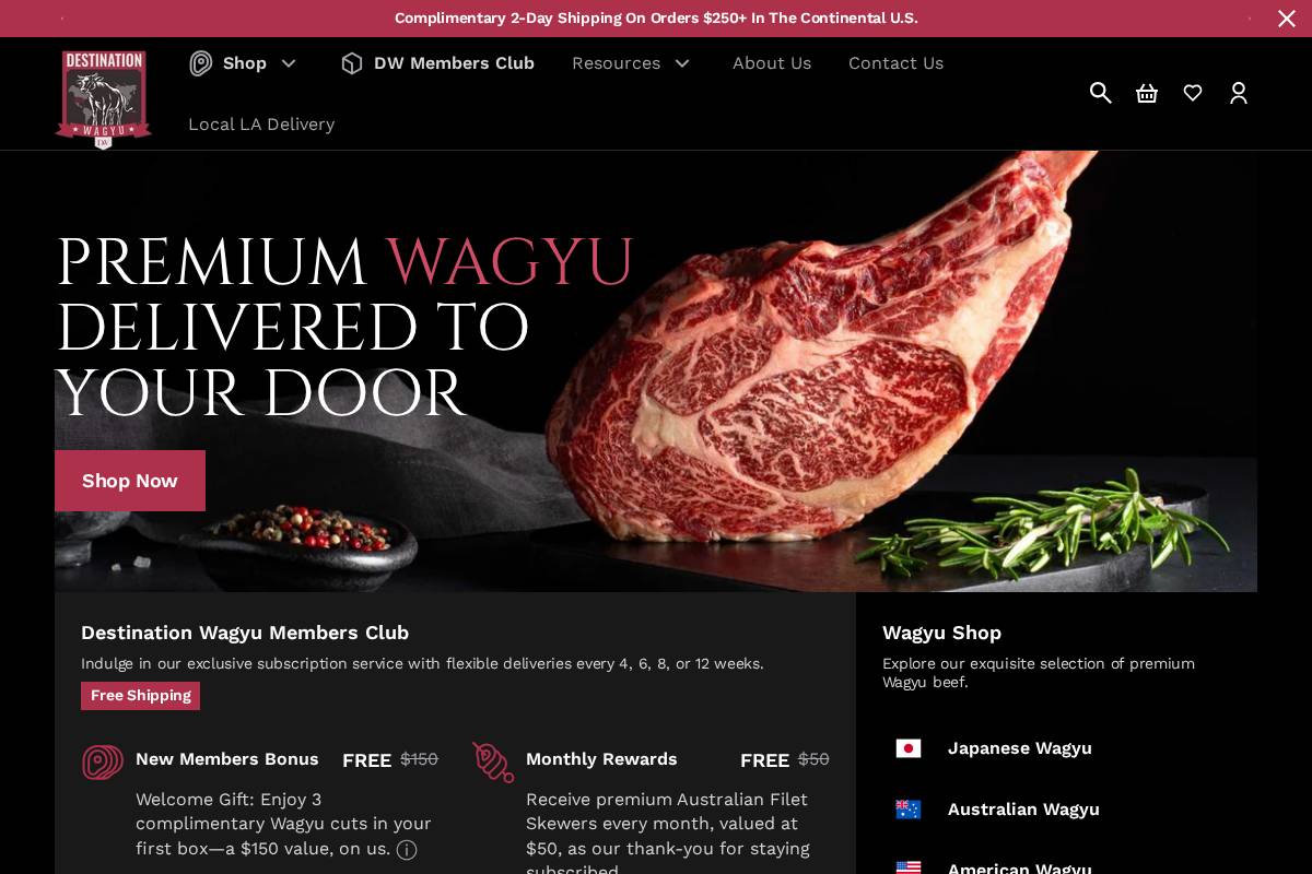 Destinationwagyu homepage screenshot
