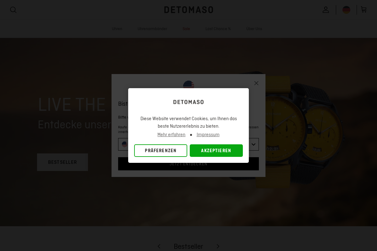DETOMASO WATCHES homepage screenshot