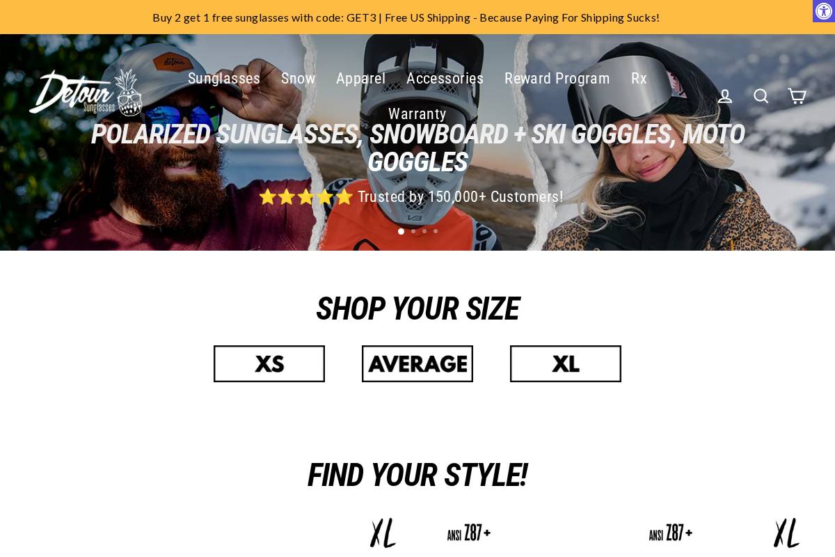 detoursunglasses.com homepage screenshot