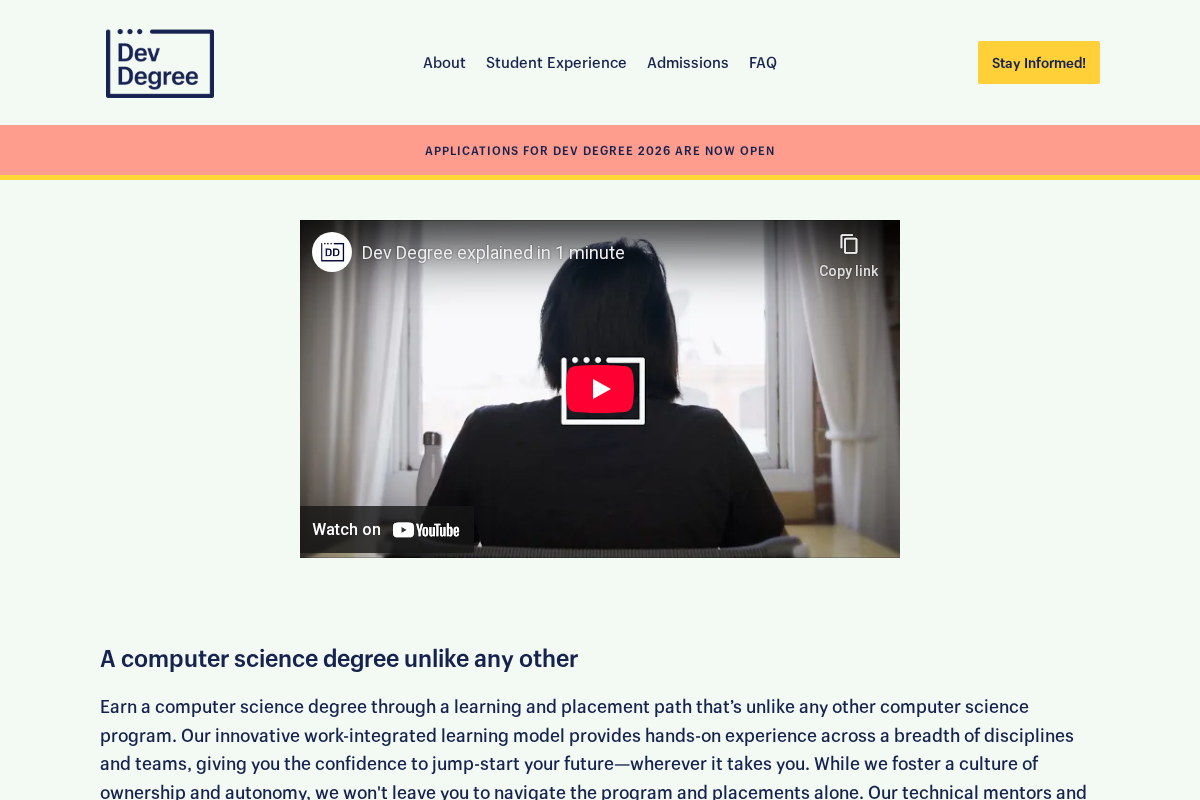 devdegree.ca homepage screenshot