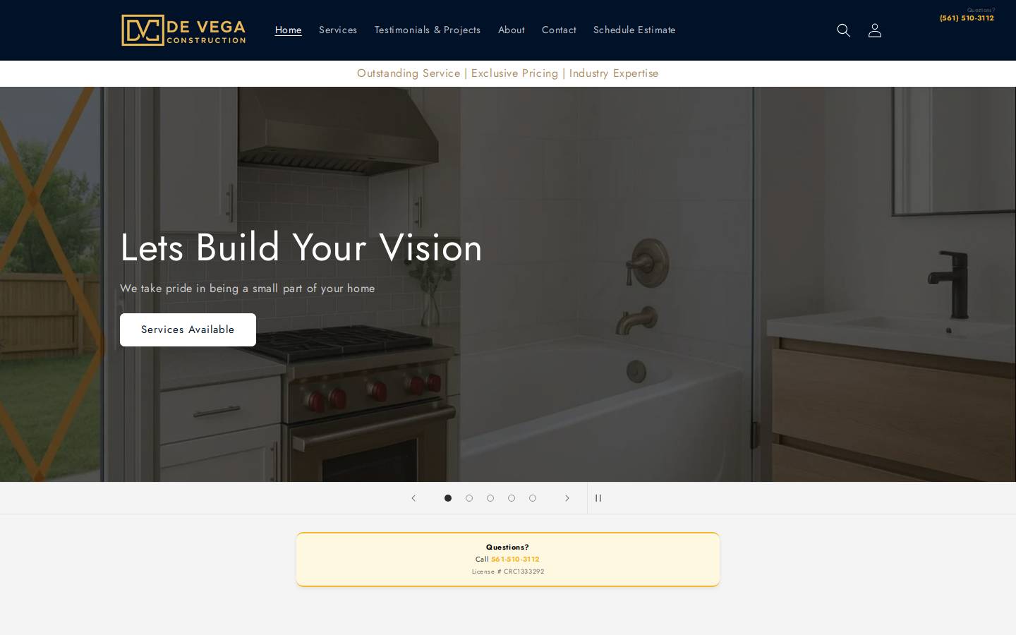 devegaconstruction.com homepage screenshot