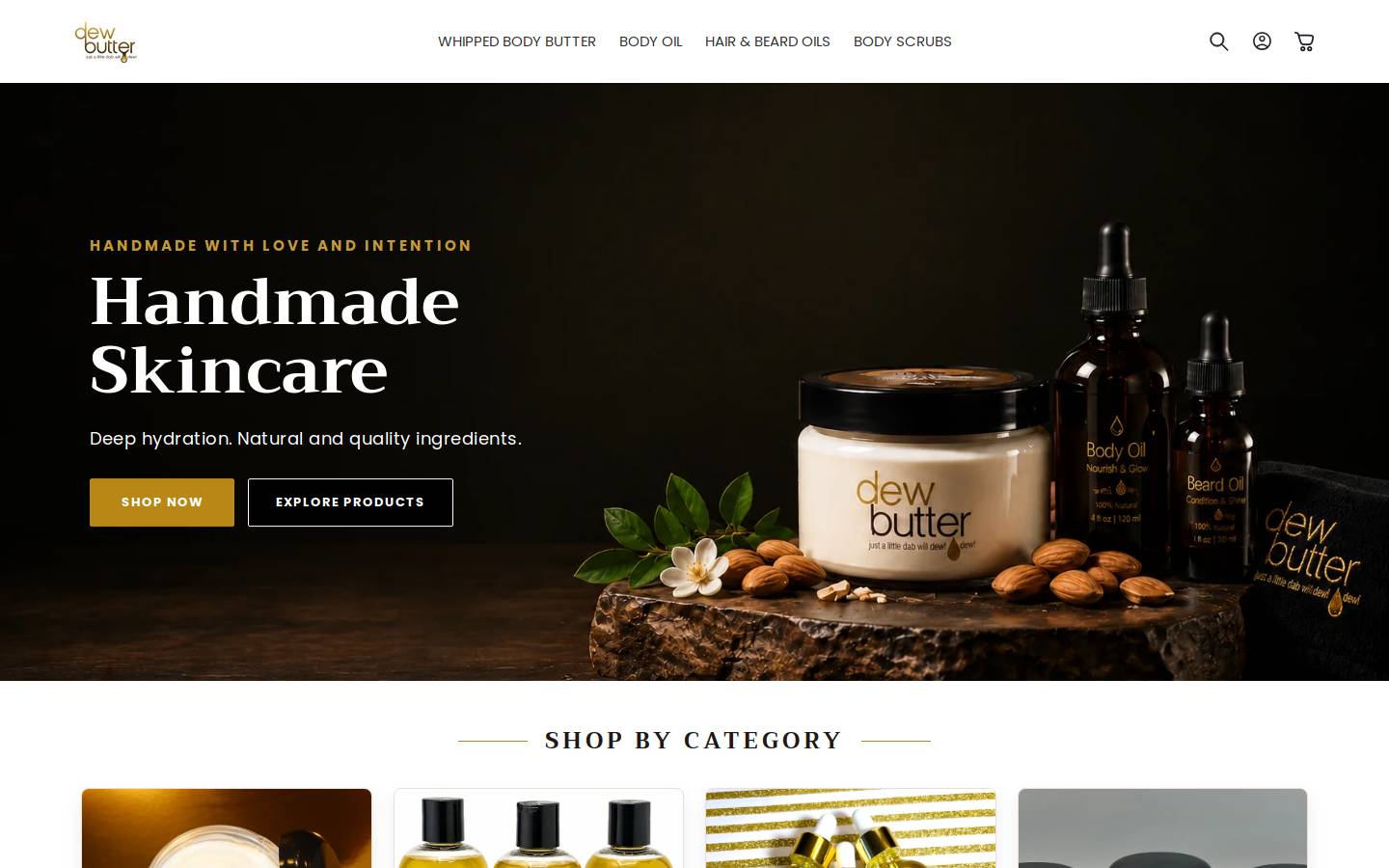 dewbutterbody.com homepage screenshot