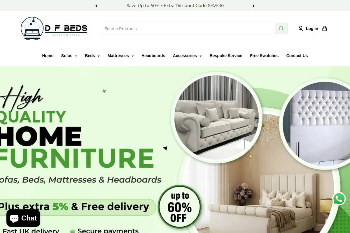 DF Beds homepage screenshot