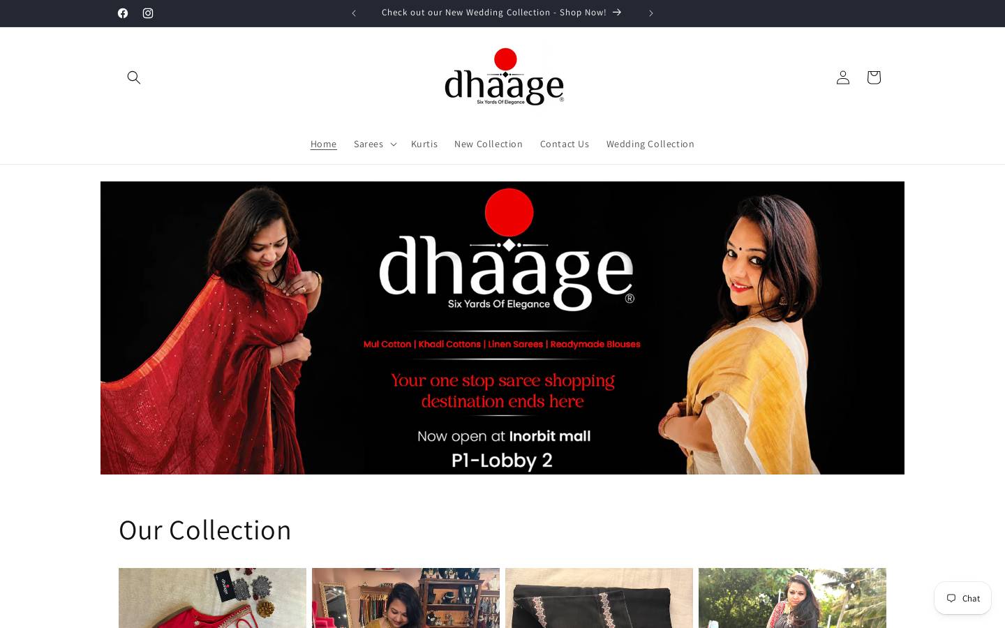 dhaagesarees.com homepage screenshot
