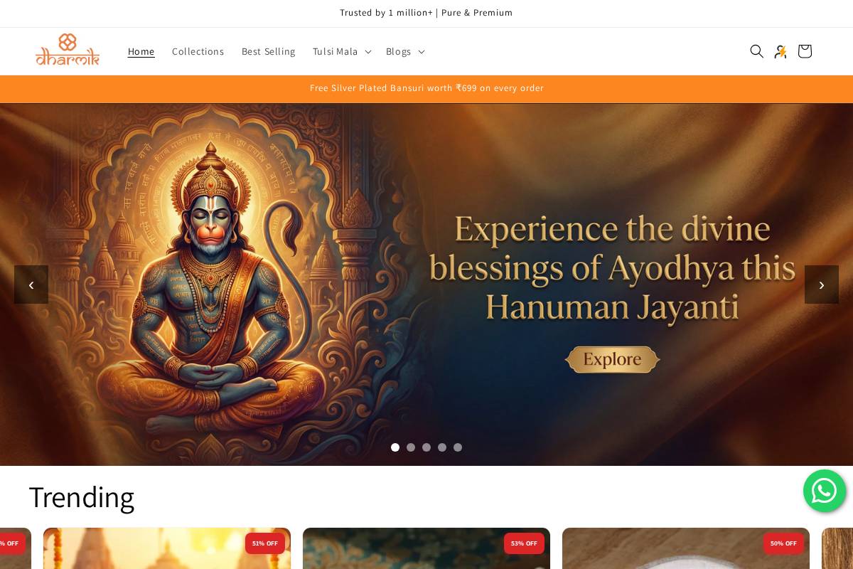 dharmikapp.in homepage screenshot