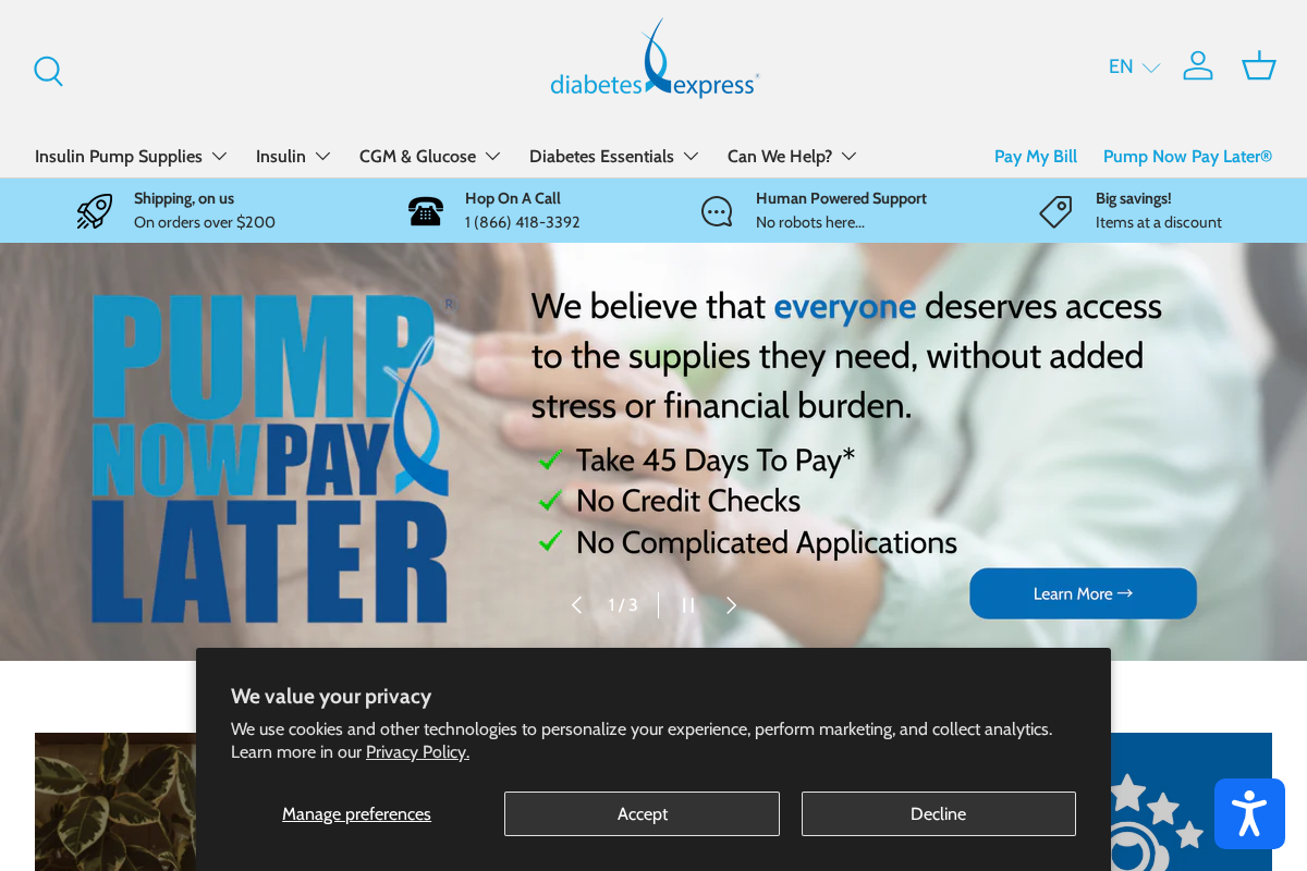 Diabetes Express homepage screenshot