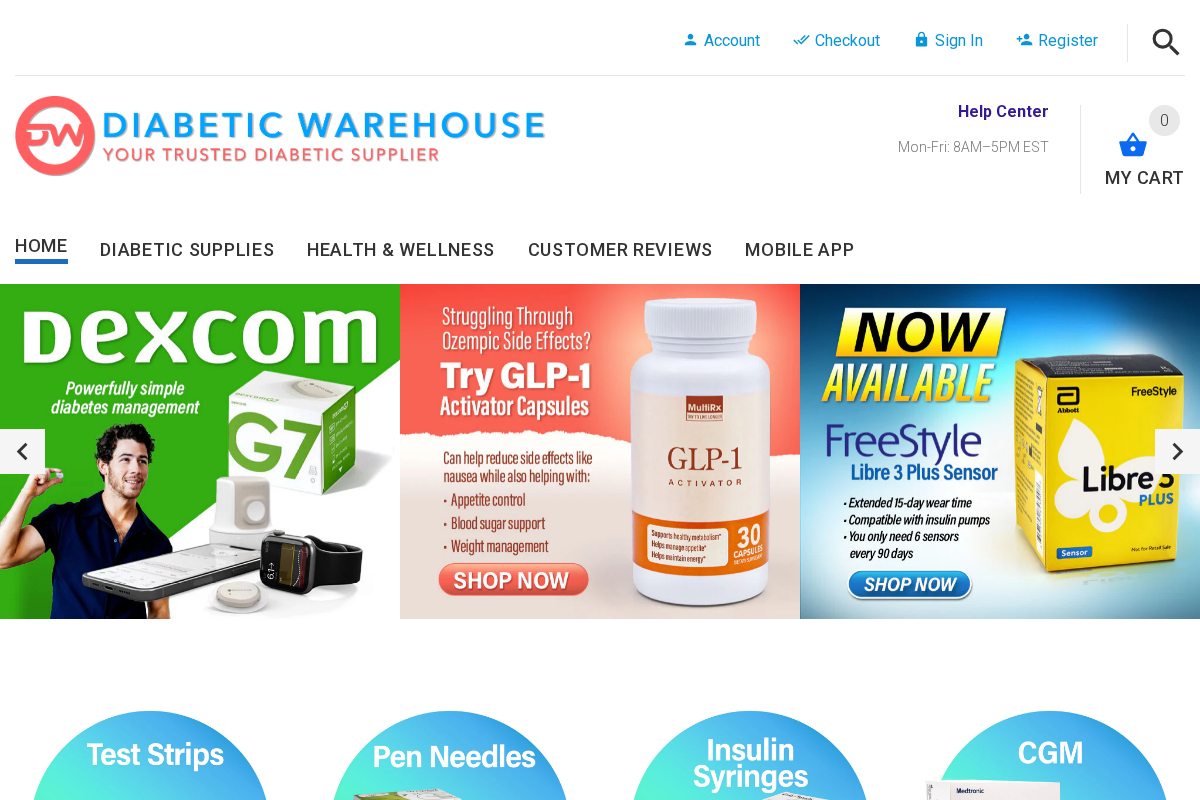 Diabetic Warehouse homepage screenshot