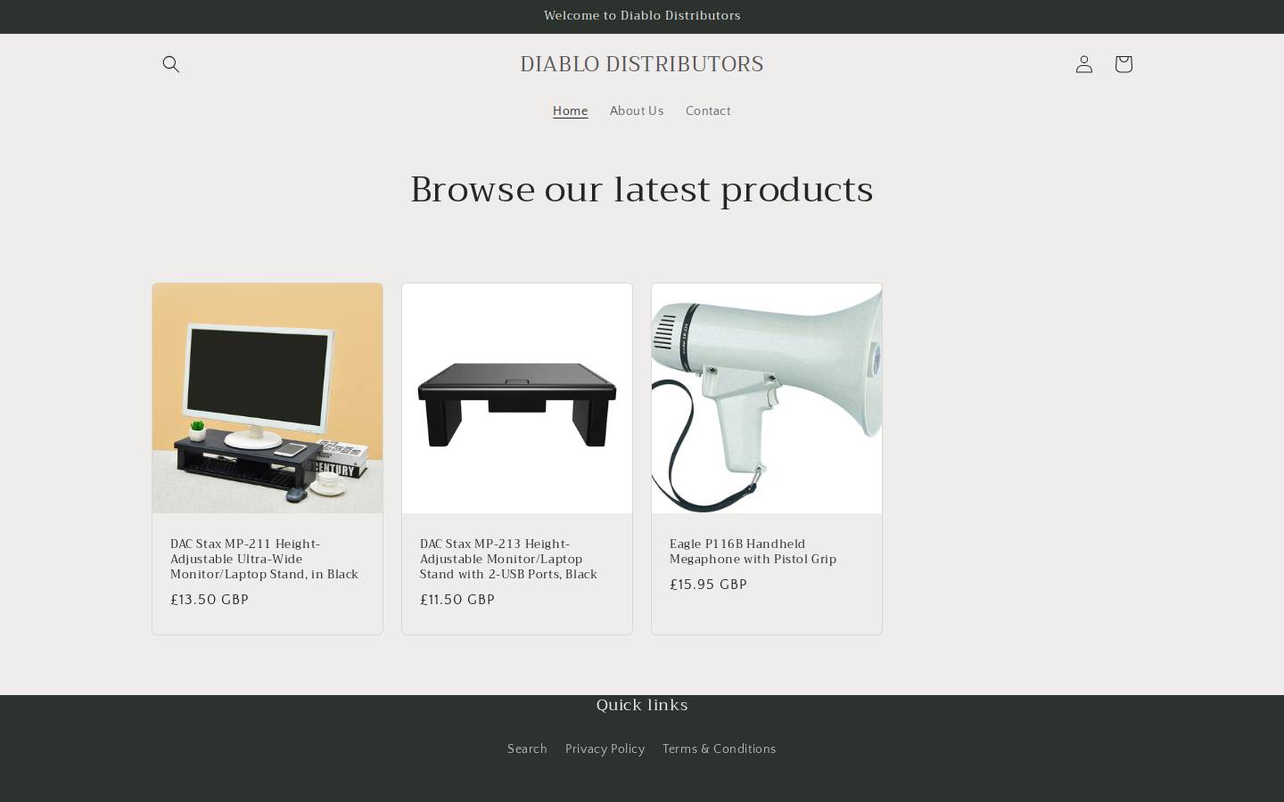 diablodistributors.com homepage screenshot