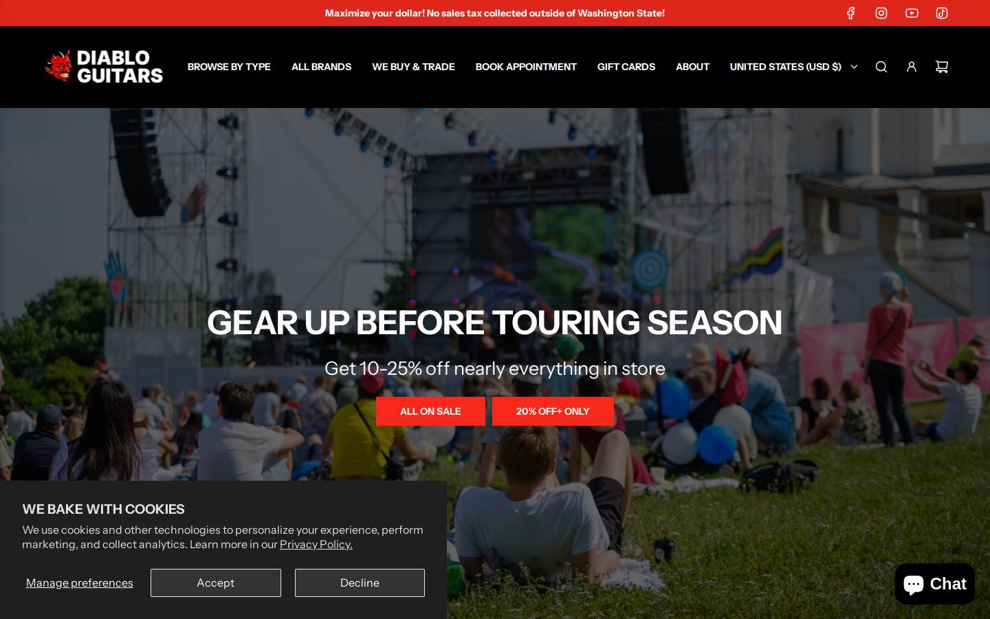 diabloguitars.com homepage screenshot