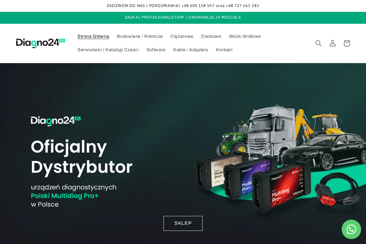 Diagno24 - Twój partner w diagnostyce pojazdów homepage screenshot