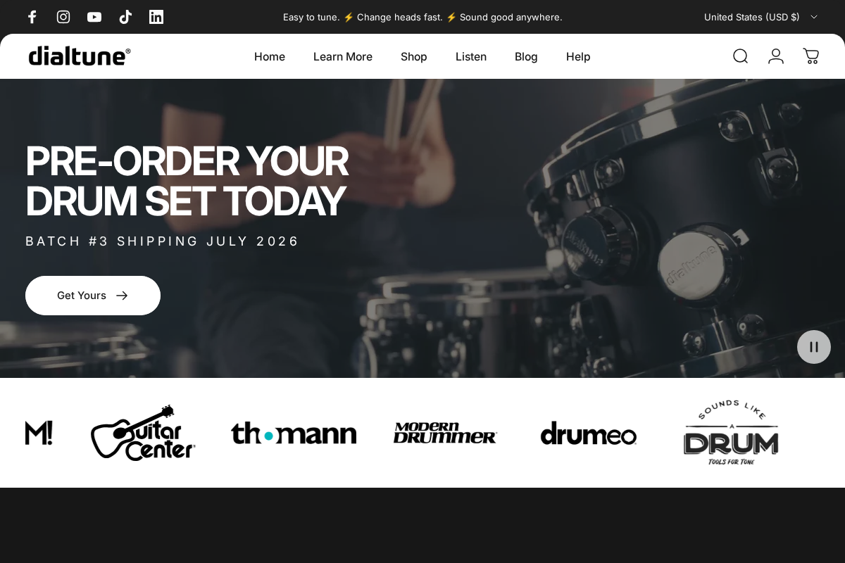 dialtunedrums.com homepage screenshot