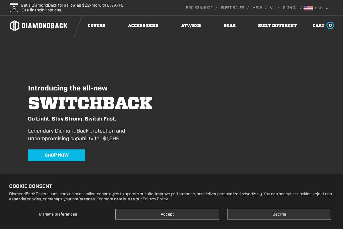 diamondbackcovers.com homepage screenshot