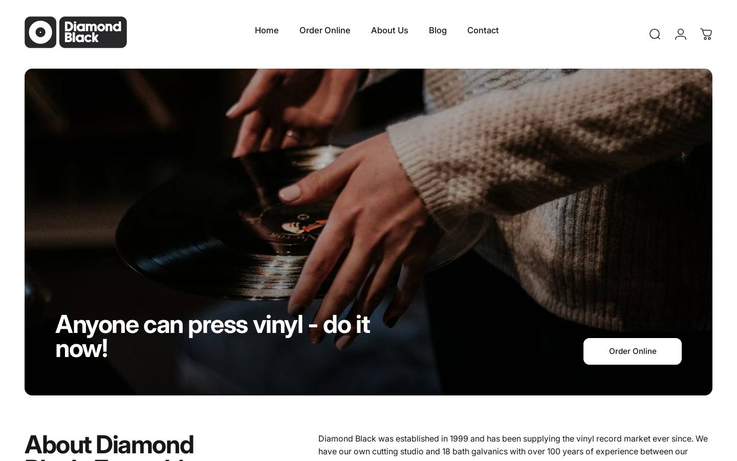 diamondblackvinyl.com homepage screenshot