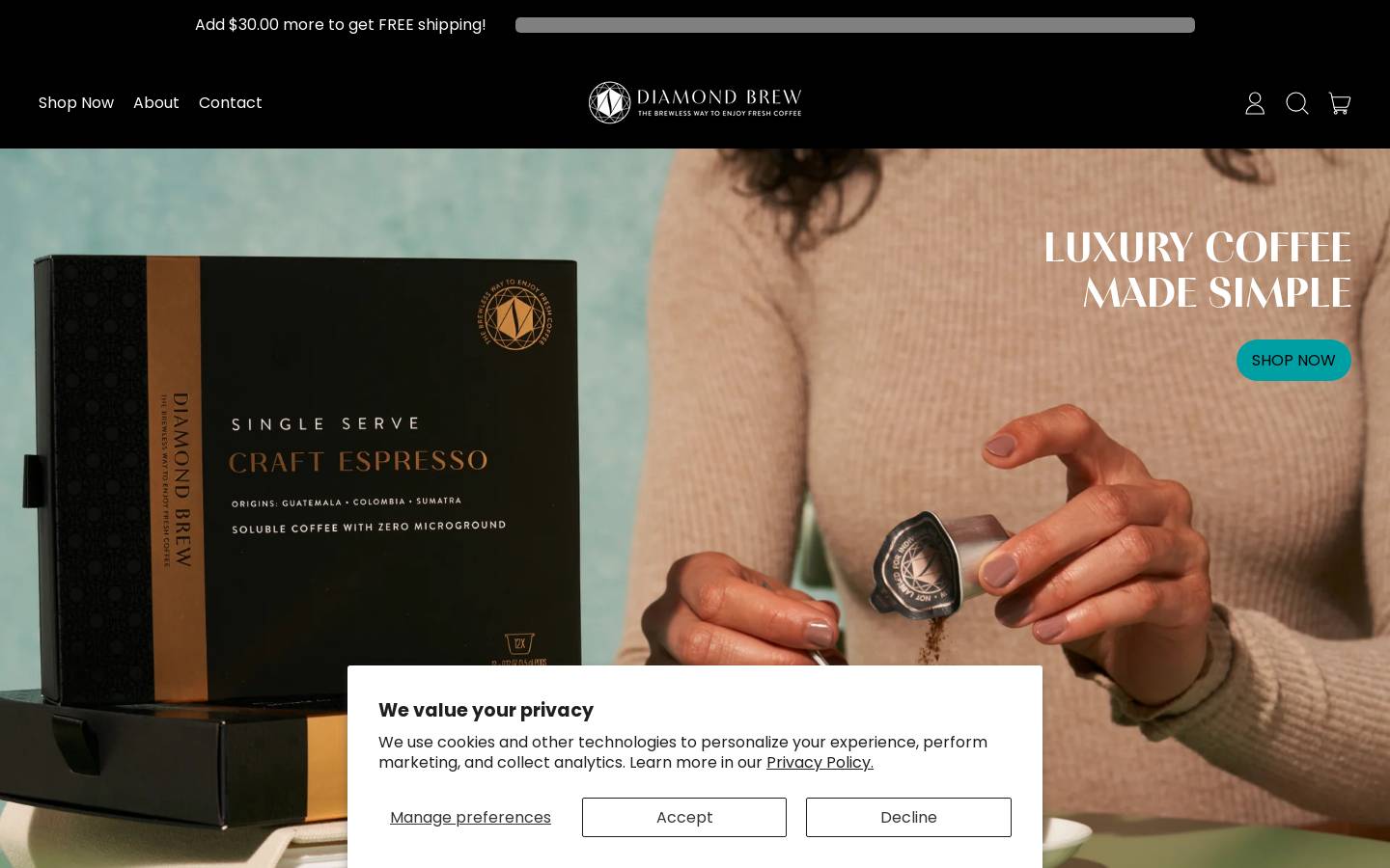 diamondbrewcoffee.com homepage screenshot