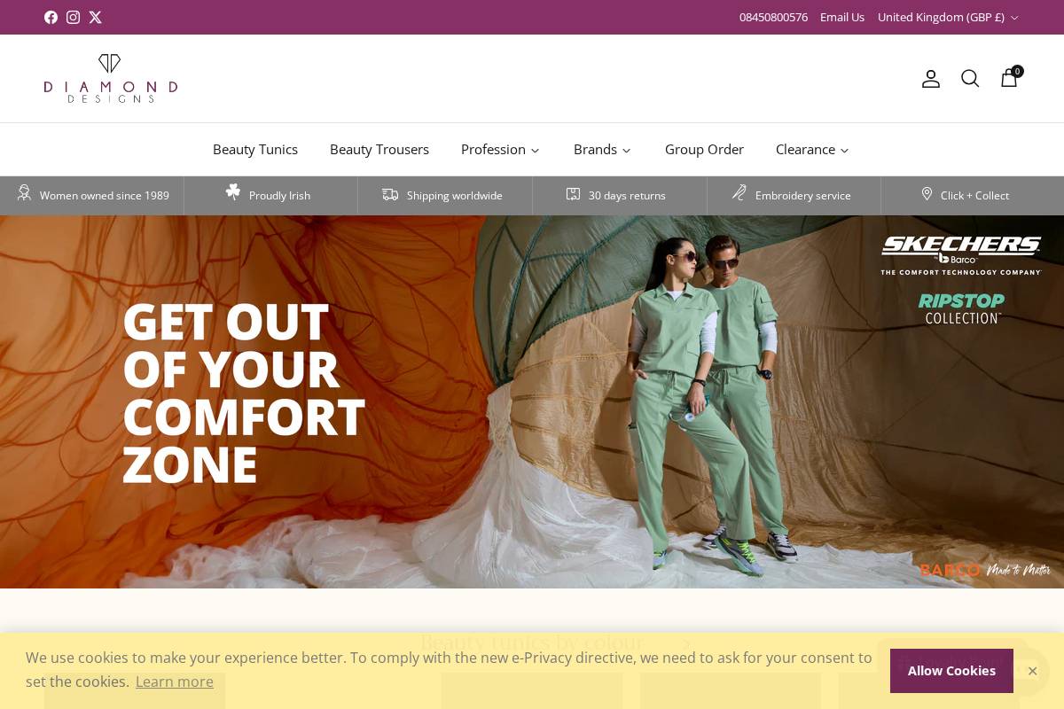 Diamonddesignsuniforms homepage screenshot