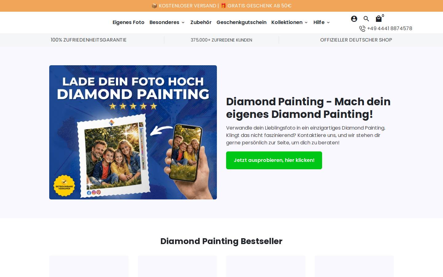 Diamond Painting Welt homepage screenshot