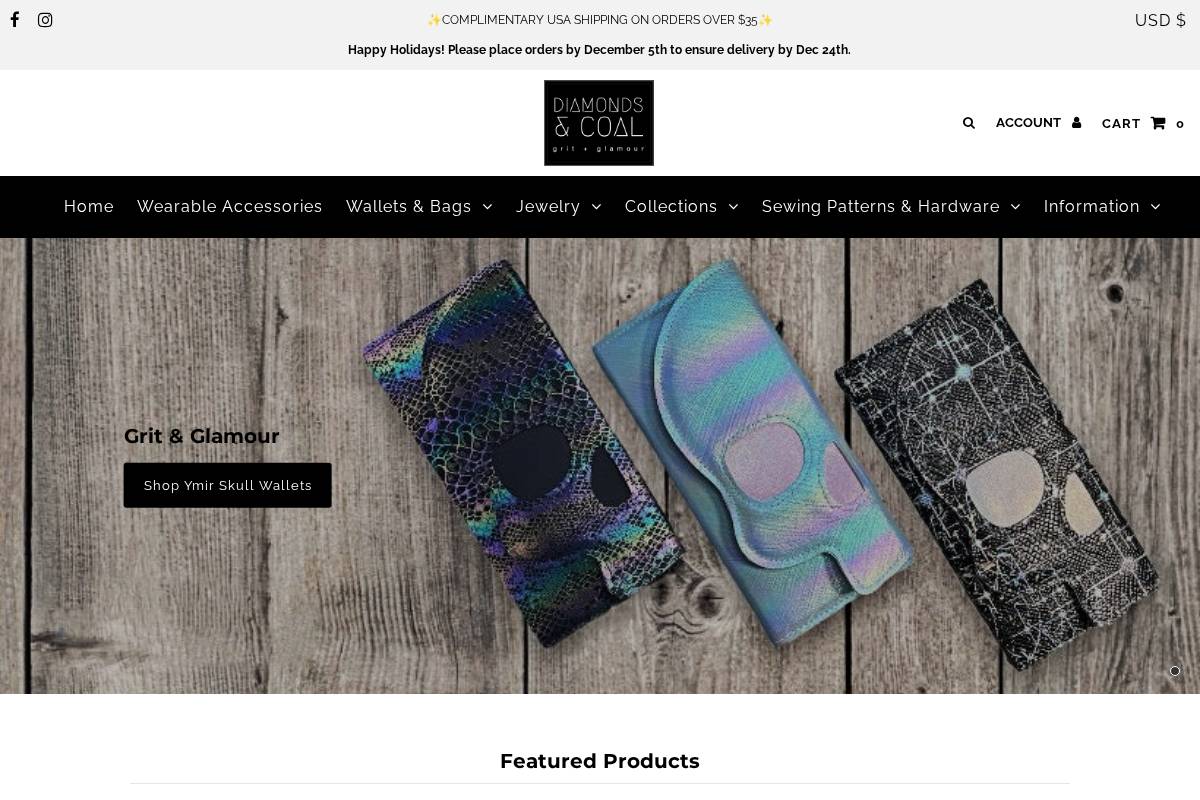 diamondsandcoaljewelry.com homepage screenshot