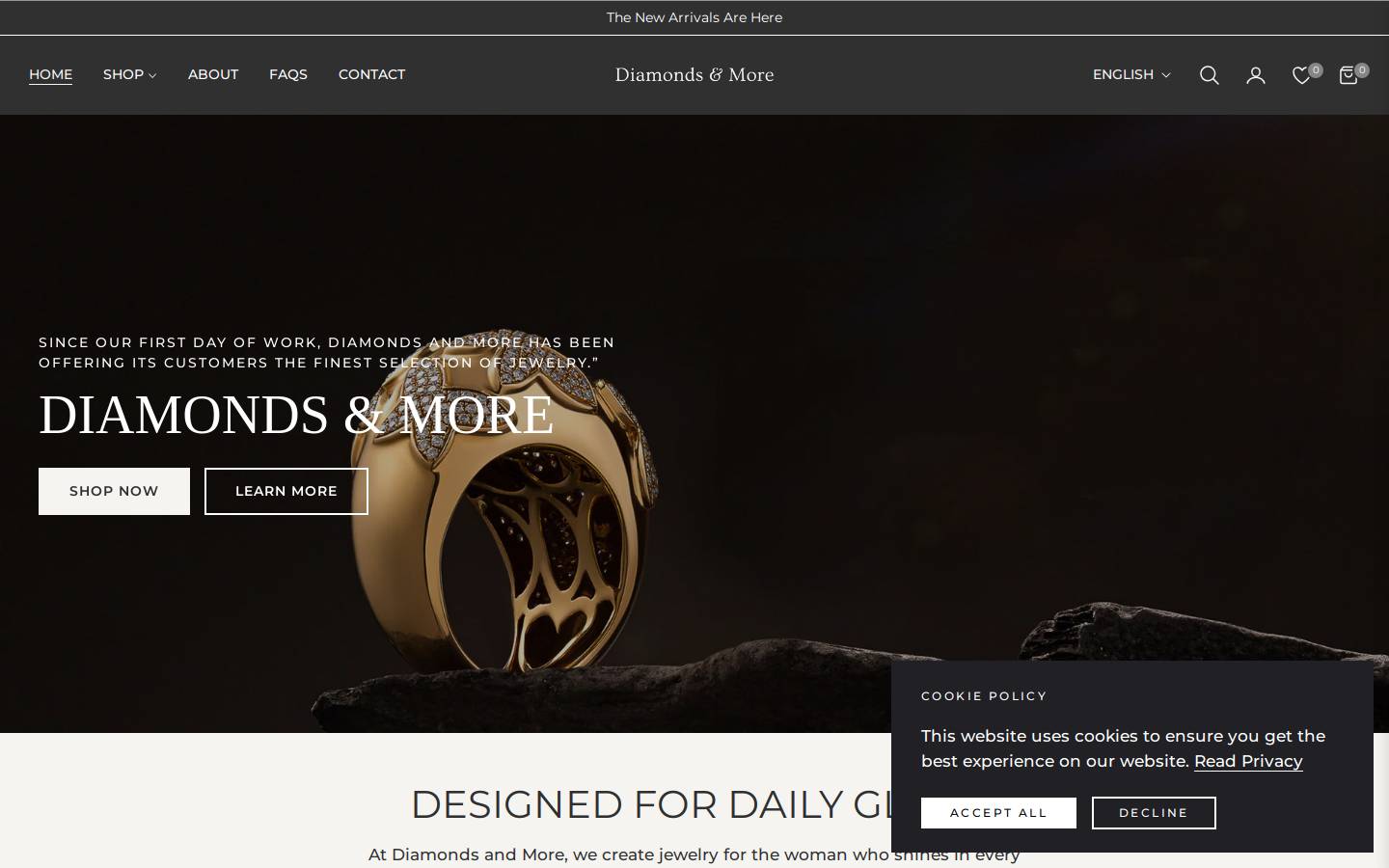 diamondsandmore.be homepage screenshot