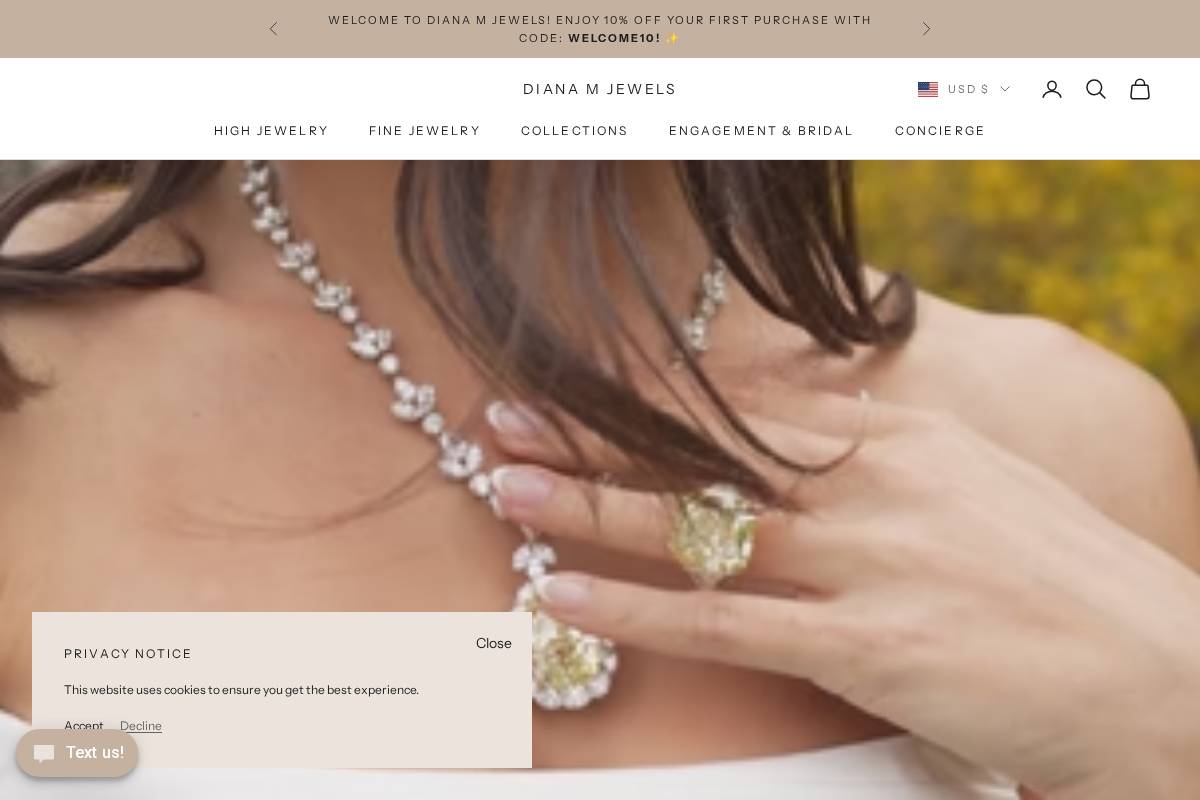Diana M Jewels homepage screenshot