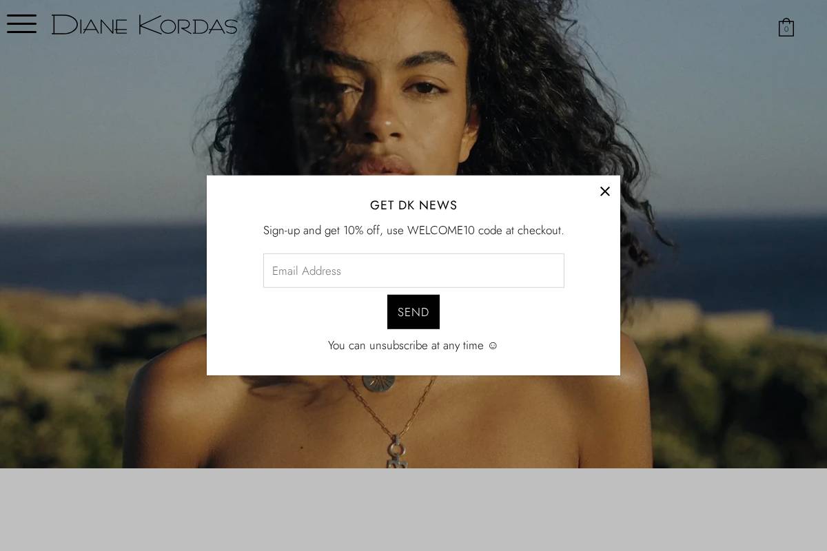 dianekordasjewellery.com homepage screenshot