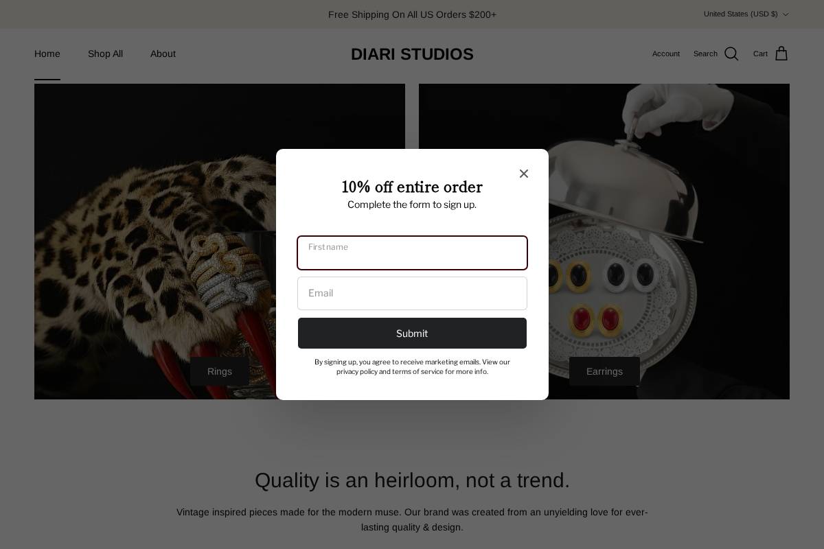 diaristudios.com homepage screenshot