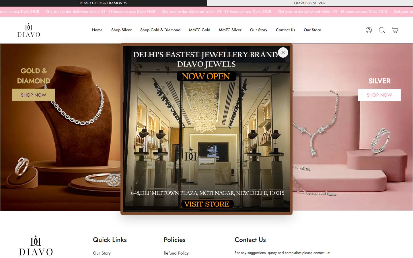 diavojewels.com homepage screenshot