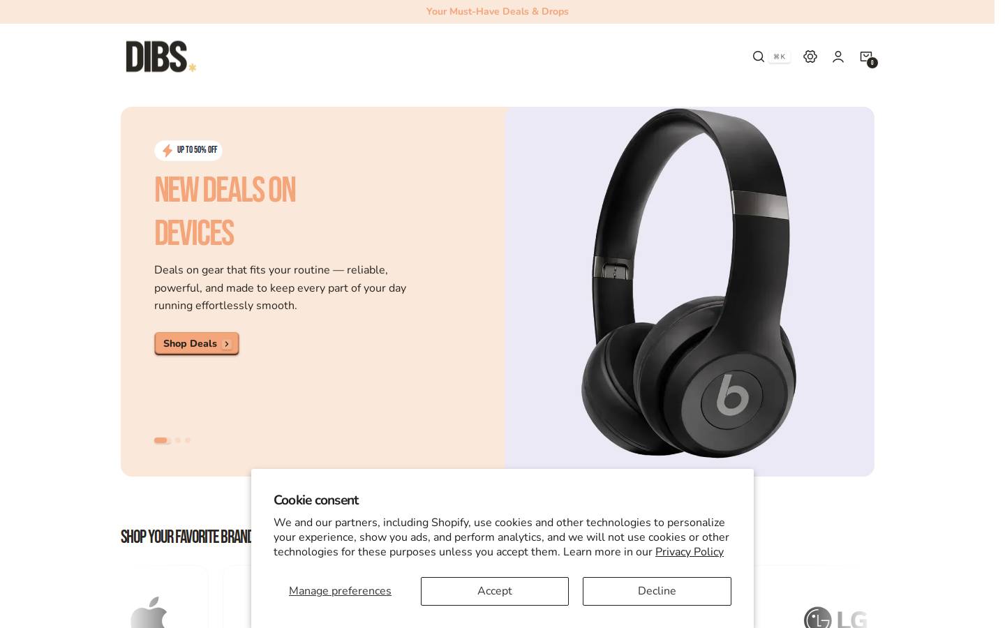 dibs.shop homepage screenshot