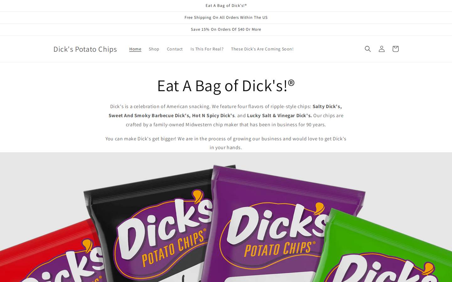 dickspotatochips.com homepage screenshot