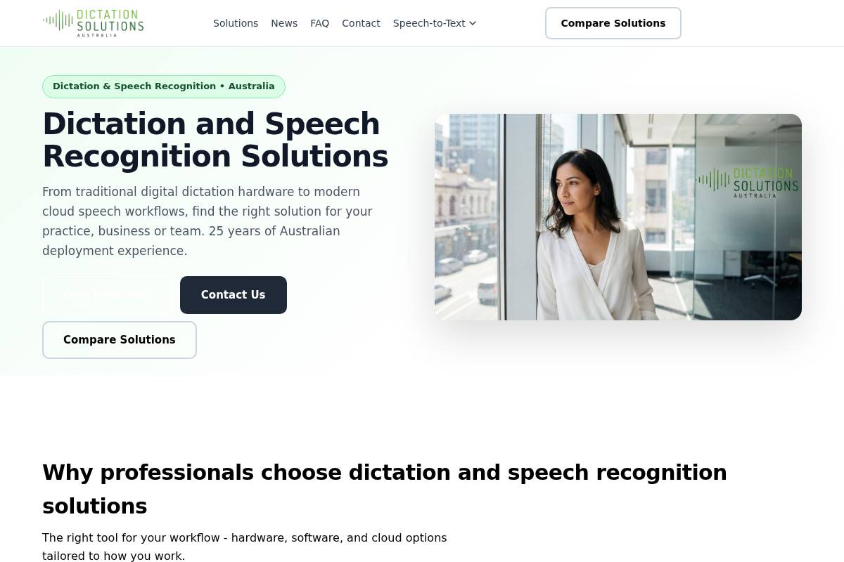 dictationsolutions.com.au homepage screenshot