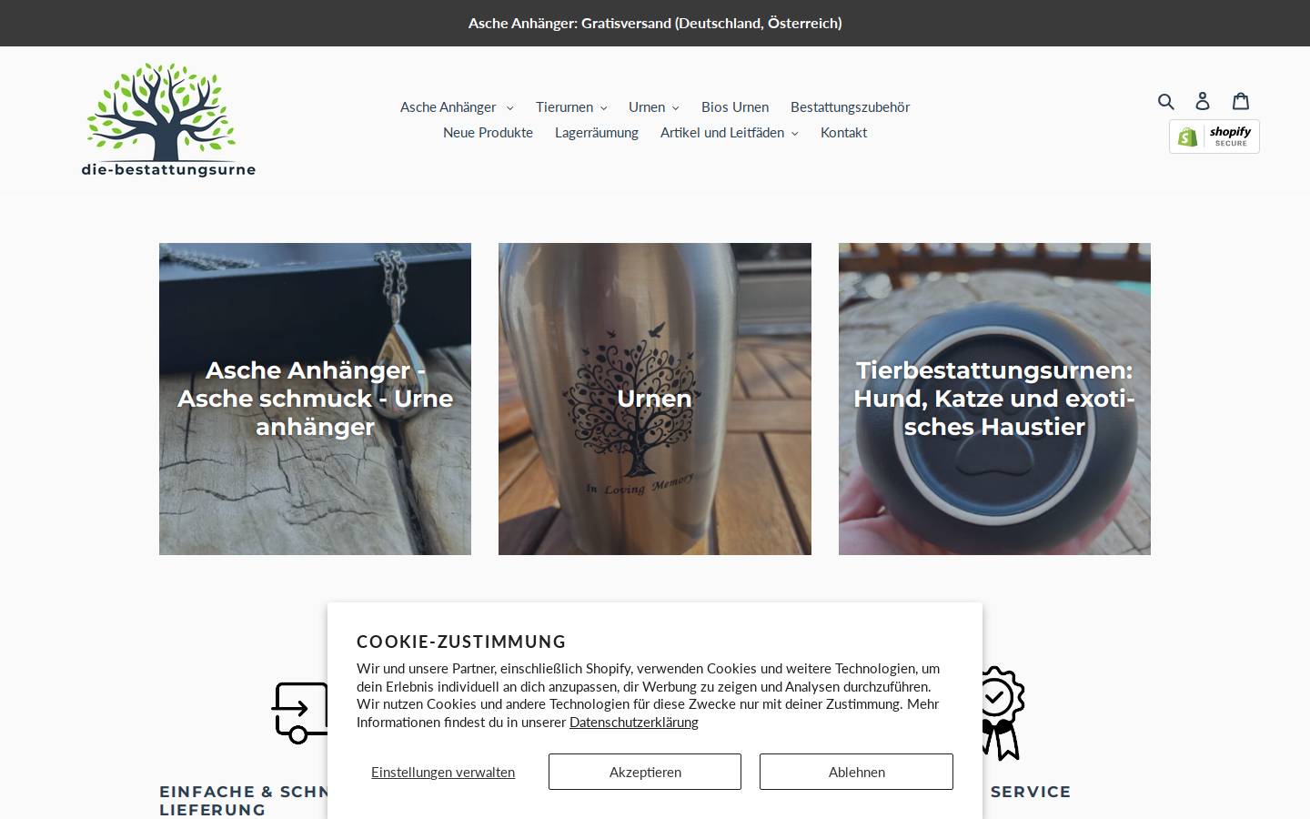die-bestattungsurne.com homepage screenshot