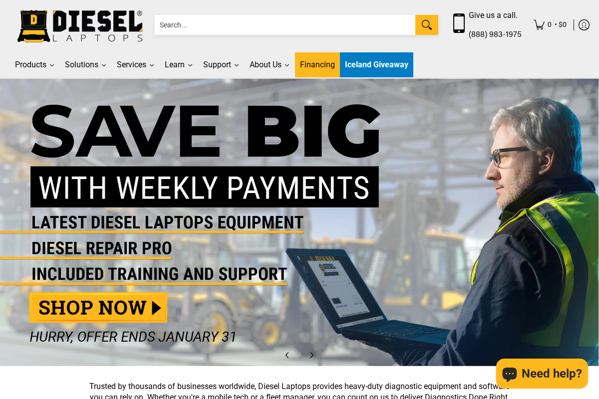 Diesel Laptops homepage screenshot