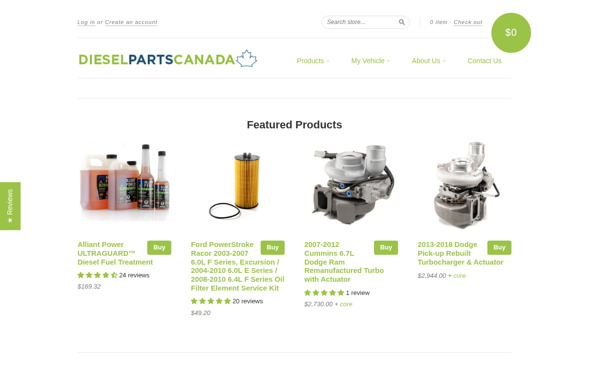 Diesel Parts Canada homepage screenshot