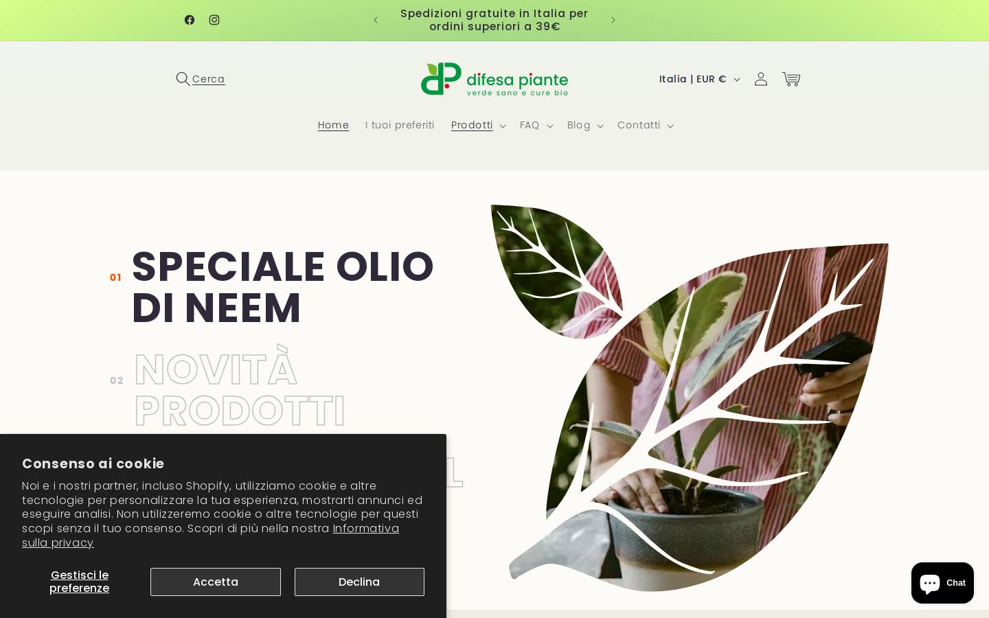 Difesapiante homepage screenshot